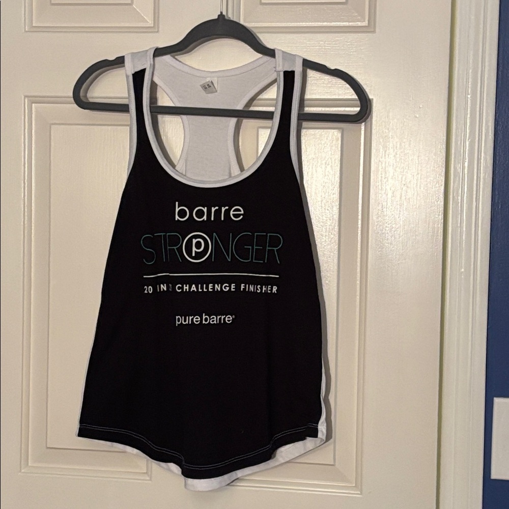Pure Barre Barre Stronger Challenge Black and White Racerback Tank